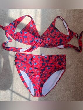 Red Floral Two-Piece Bikini Set